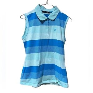 Dianna Blue Striped Sleeveless Golf Polo Shirt Medium